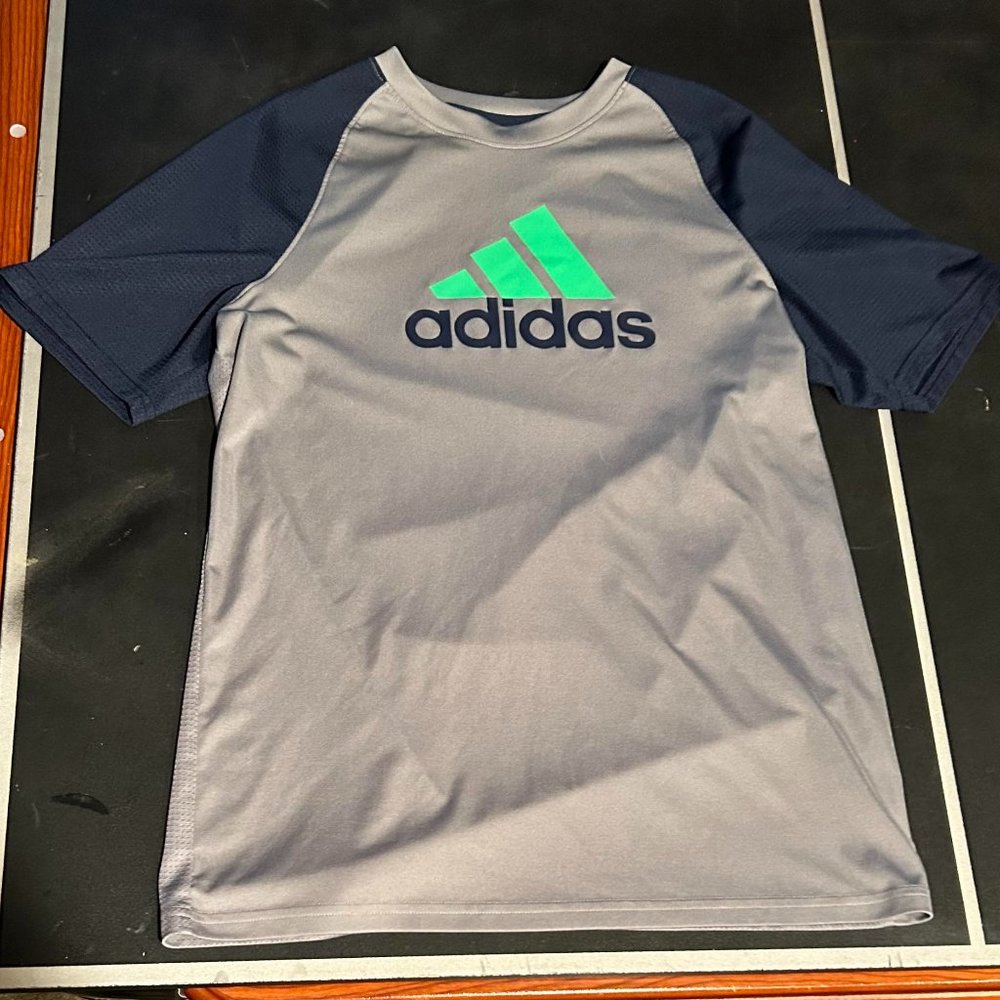 Adidas polyester/mesh tee - Boys XL Navy and Gray